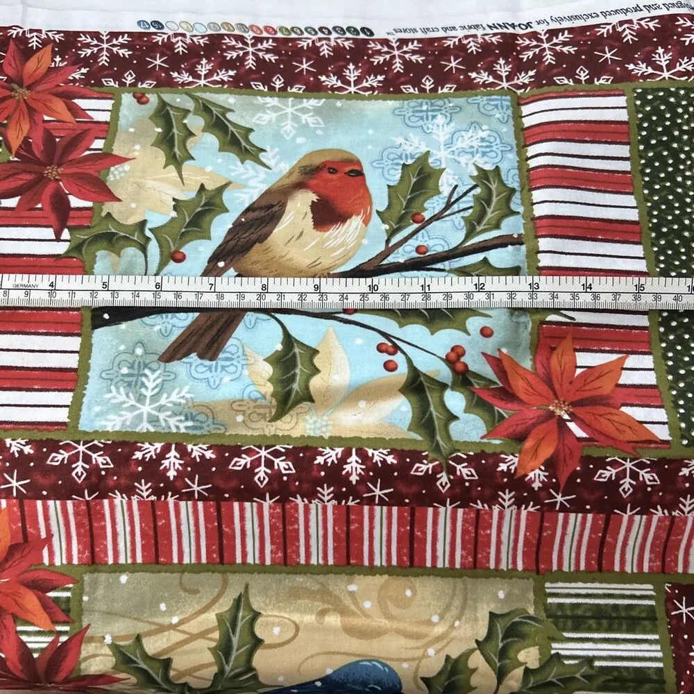 JoAnn Fabric Panel Winter Birds Blocks Squares Cotton Quilting Home Decor 3 Yd